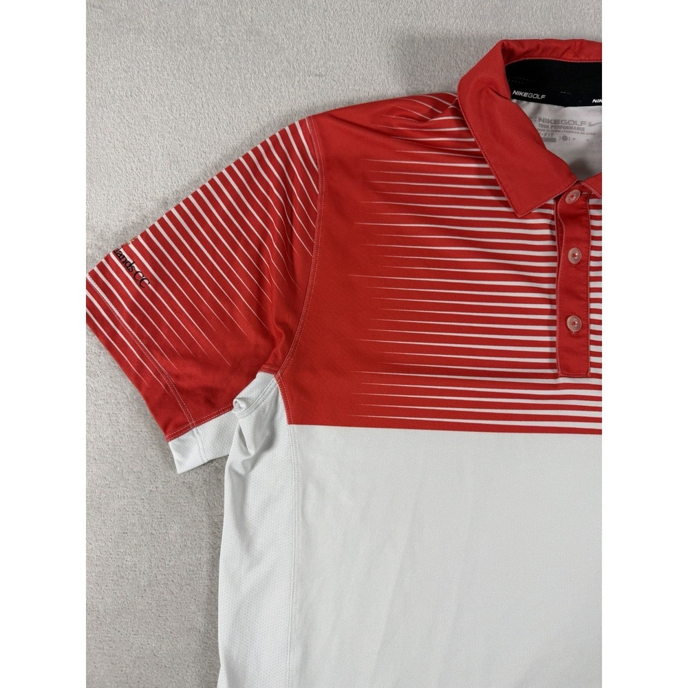 Nike Golf Dri Fit Polo Shirt Mens Medium Red‎ White Stripe Tour Performance - Picture 5 of 16